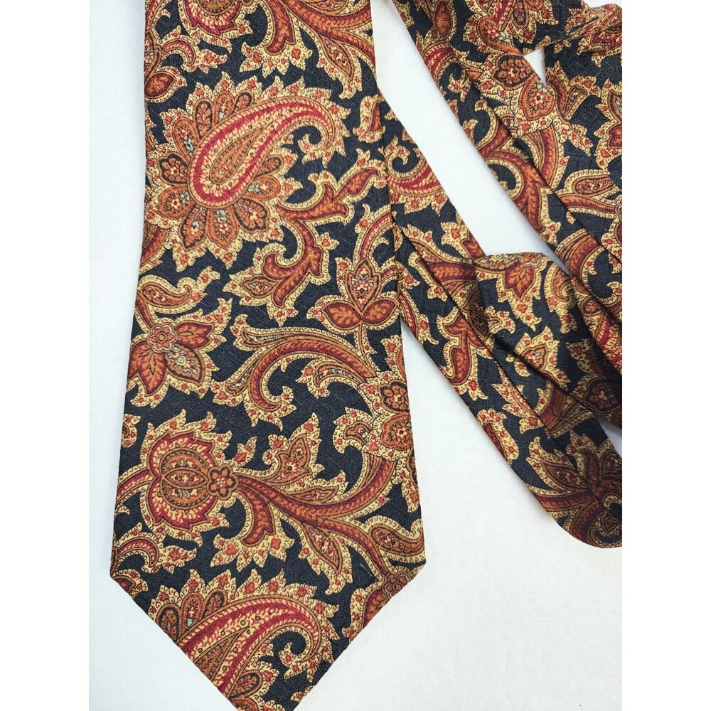 Vintage Burberrys Silk Necktie Red Gold Paisley Made in USA Men’s Designer Tie